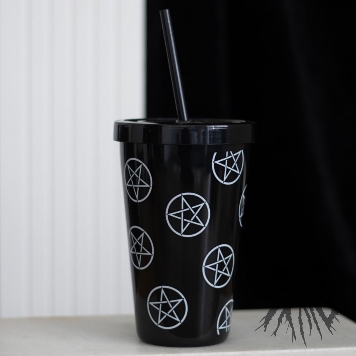Pentagram Reusable Plastic Tumbler with Straw
