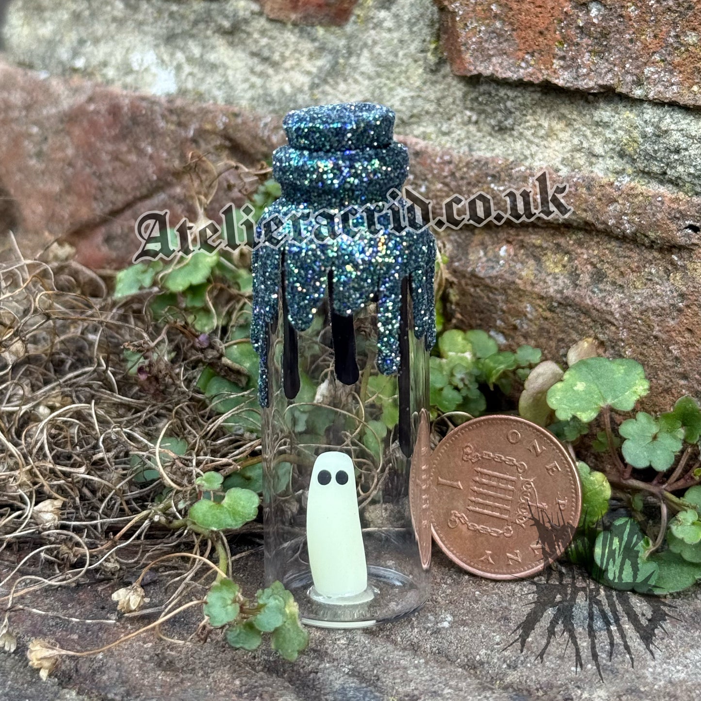 Adopt-a-Ghost (Glitter) Cute Halloween miniature decoration. Collectible Ghost figurines