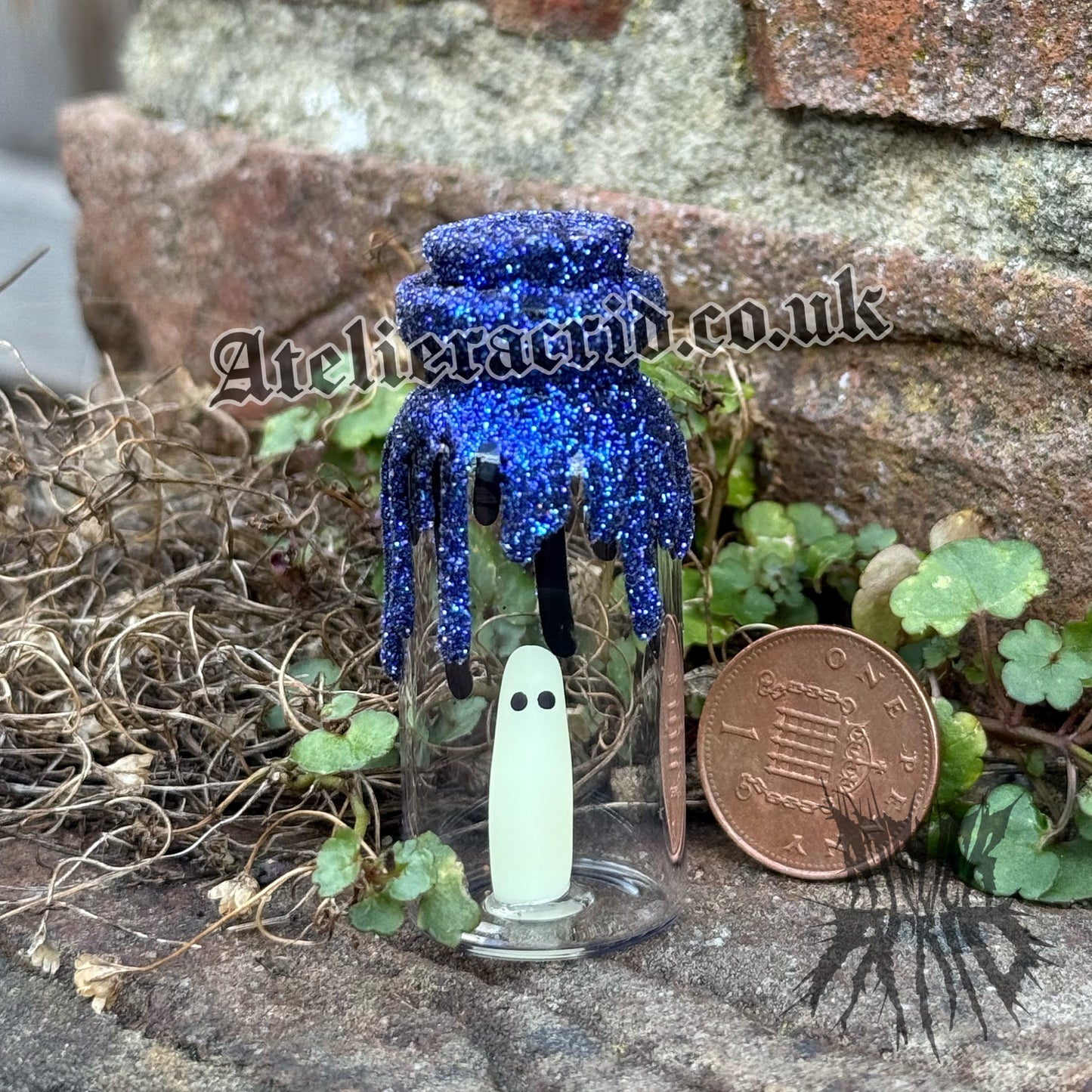Adopt-a-Ghost (Glitter) Cute Halloween miniature decoration. Collectible Ghost figurines