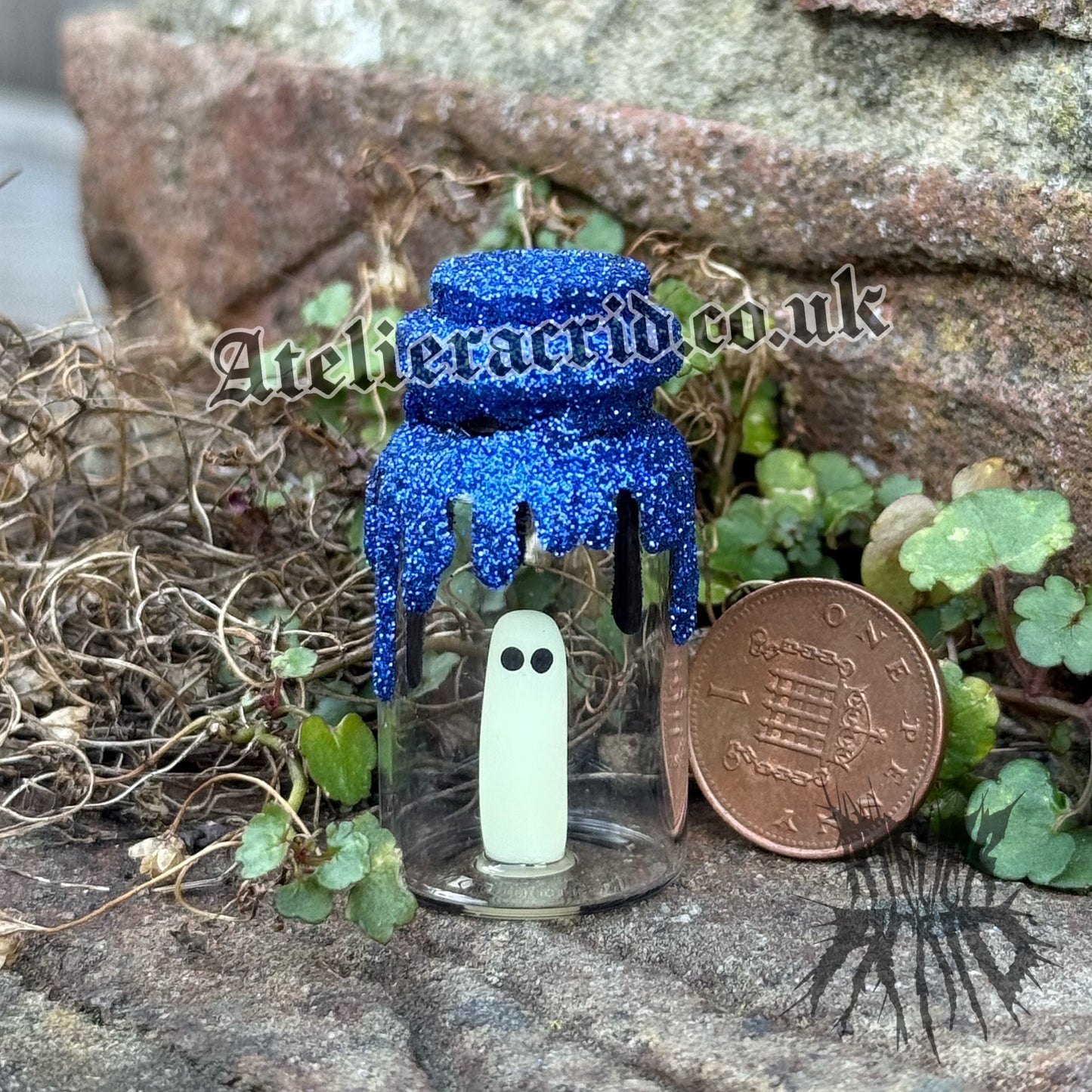 Adopt-a-Ghost (Glitter) Cute Halloween miniature decoration. Collectible Ghost figurines