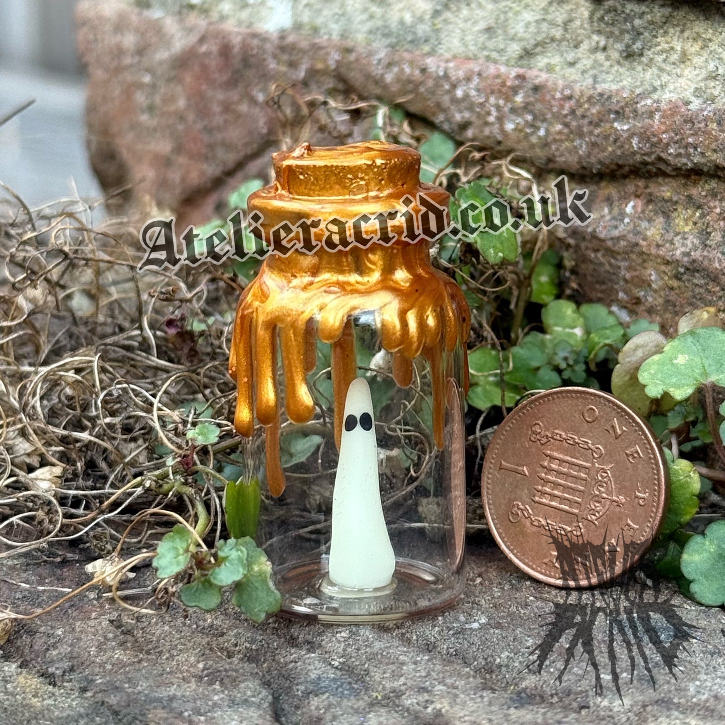 Adopt-a-Ghost (Glitter) Cute Halloween miniature decoration. Collectible Ghost figurines