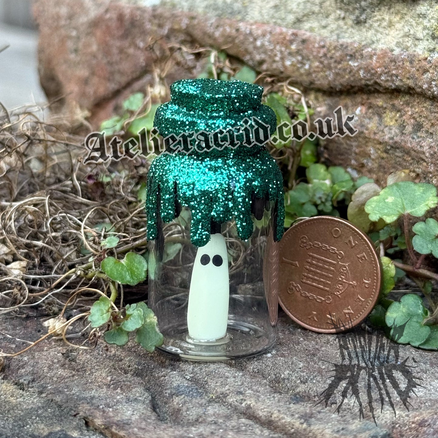 Adopt-a-Ghost (Glitter) Cute Halloween miniature decoration. Collectible Ghost figurines