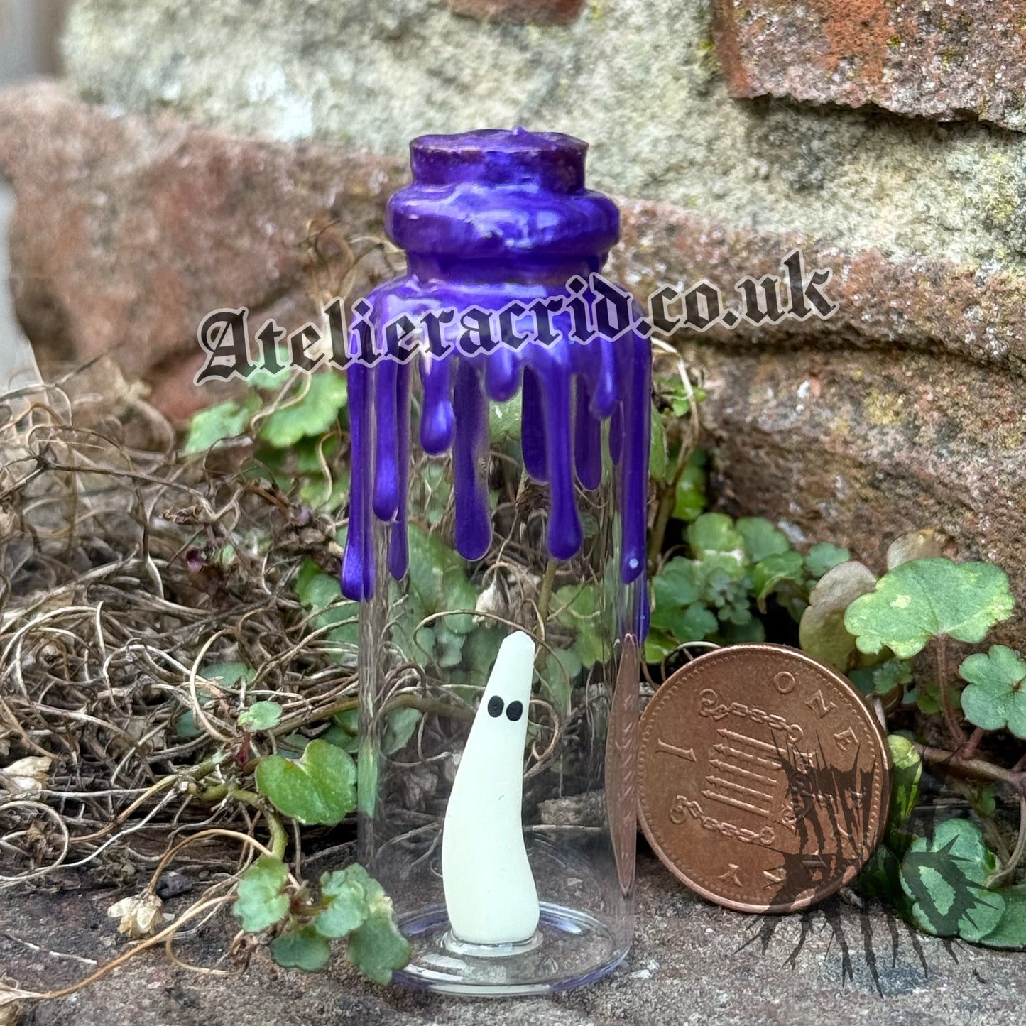 Adopt-a-Ghost (Glitter) Cute Halloween miniature decoration. Collectible Ghost figurines