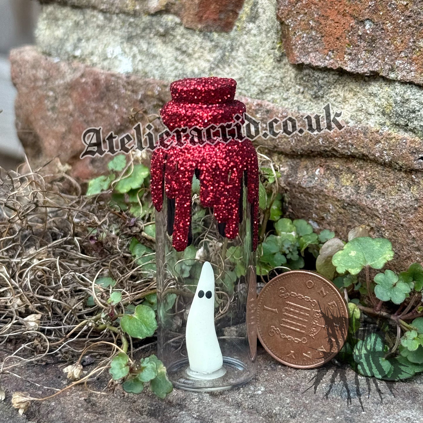 Adopt-a-Ghost (Glitter) Cute Halloween miniature decoration. Collectible Ghost figurines