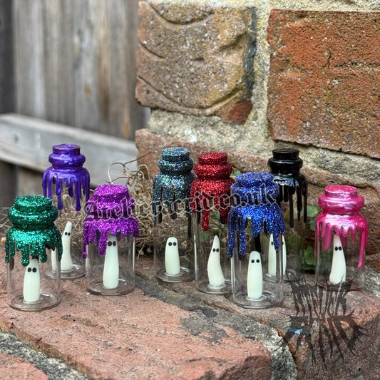 Adopt-a-Ghost (Glitter) Cute Halloween miniature decoration. Collectible Ghost figurines