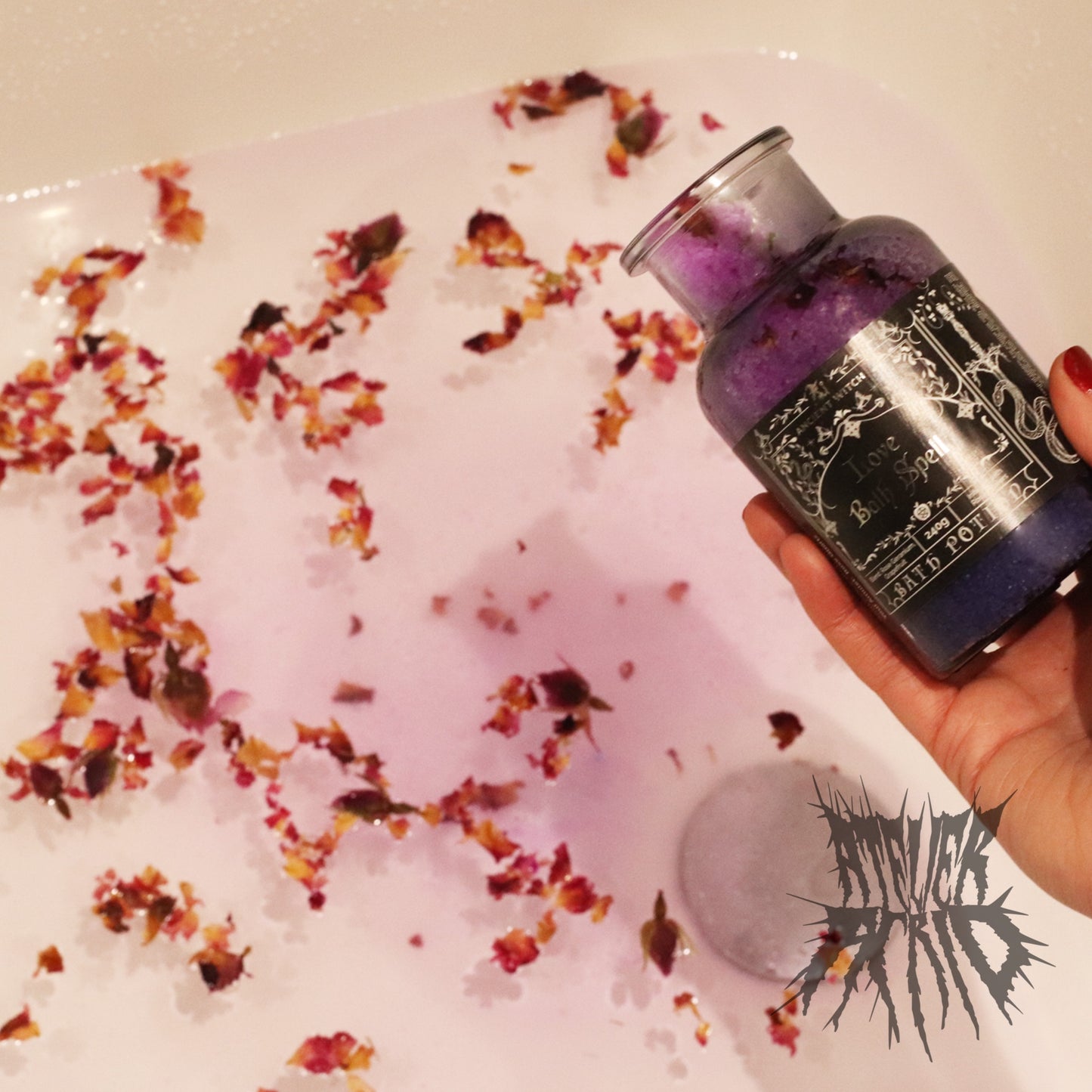 Ancient Witch Bath Spell Potion & Rose Quartz Crystal Amulet - Love