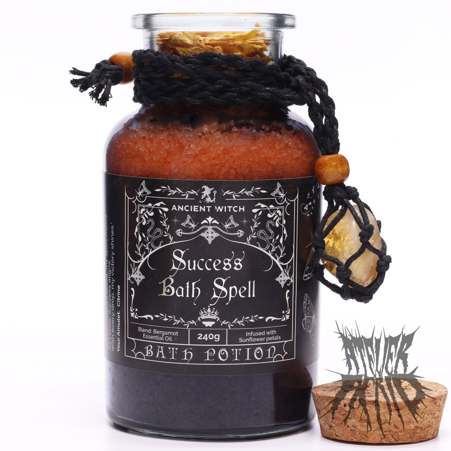 Ancient Witch Bath Spell Potion & Citrine Crystal Amulet - Success