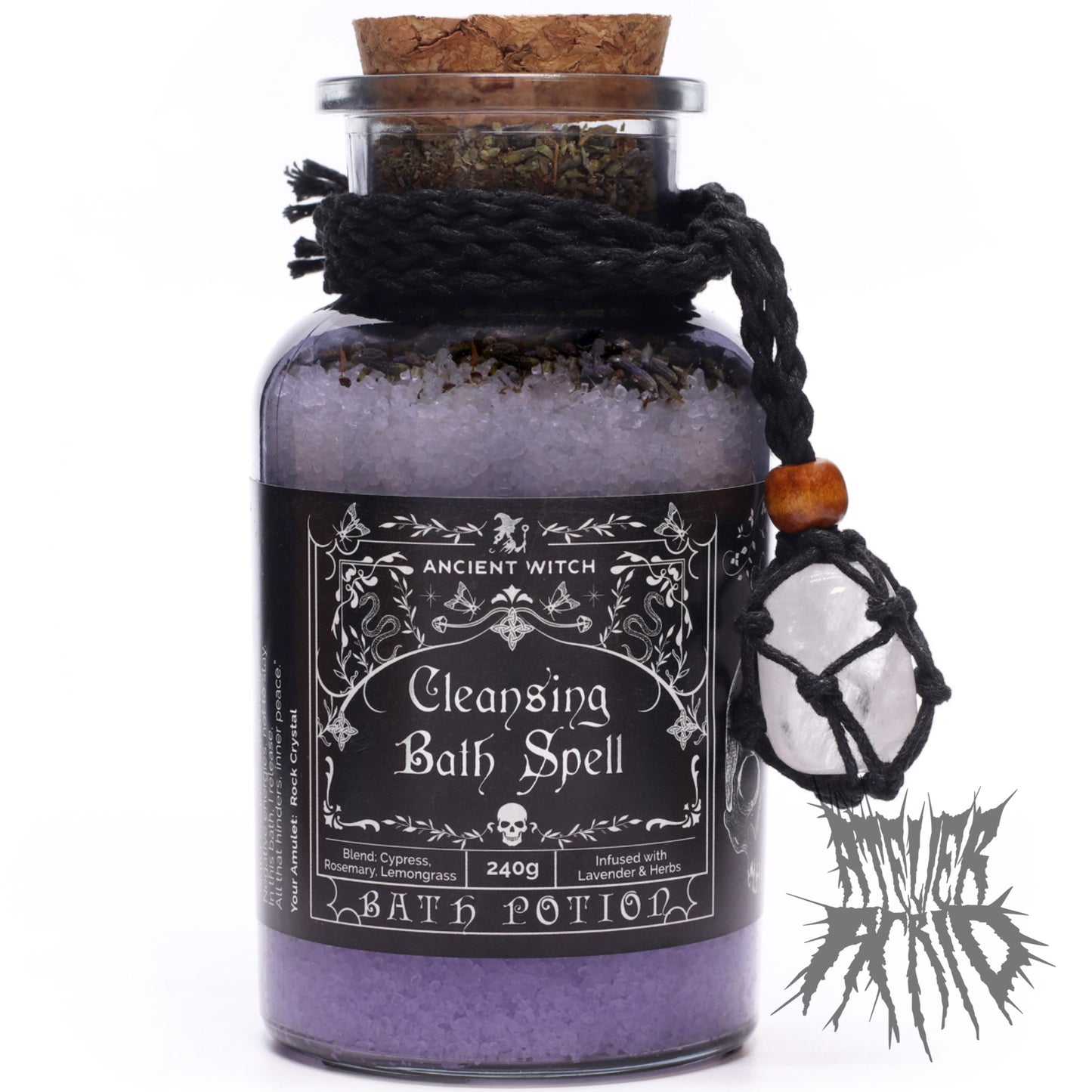 Ancient Witch Bath Spell Potion & Rock Crystal Amulet - Cleansing