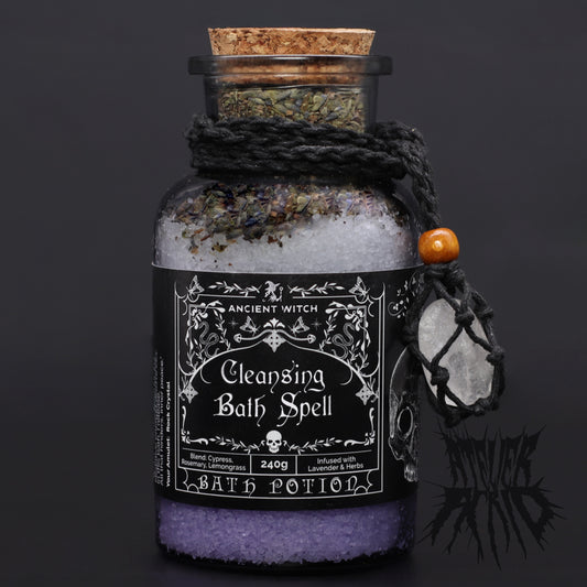 Ancient Witch Bath Spell Potion & Rock Crystal Amulet - Cleansing