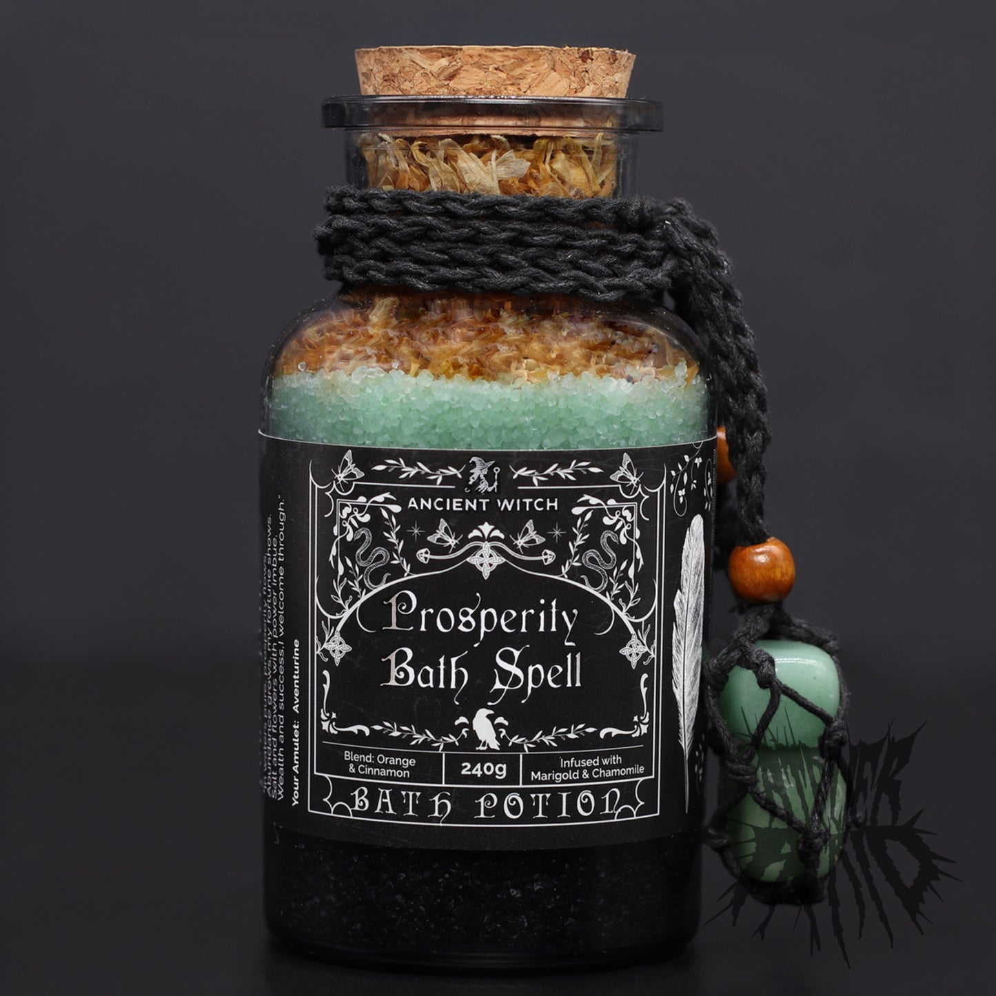 Ancient Witch Bath Spell Potion & Aventurine Crystal Amulet - Prosperity