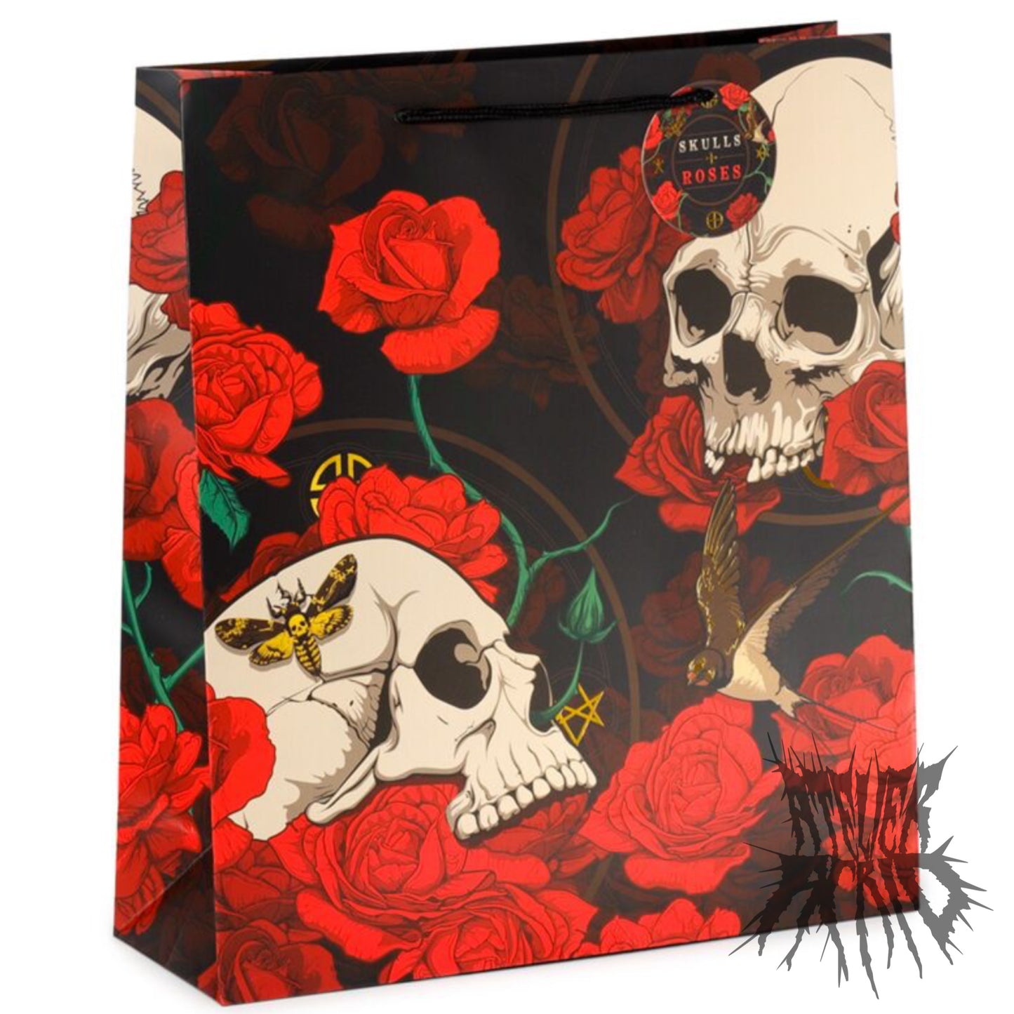 Skulls and Roses Red Roses Gift Bag Extra Large - Gothic Gift Bag