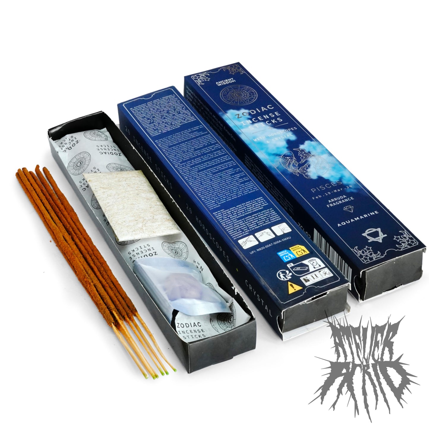 Zodiac Crystal Scents Incense - Horoscope & Incense gift Set with corresponding Crystal