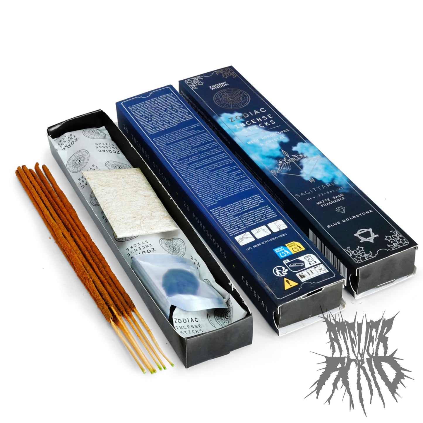 Zodiac Crystal Scents Incense - Horoscope & Incense gift Set with corresponding Crystal