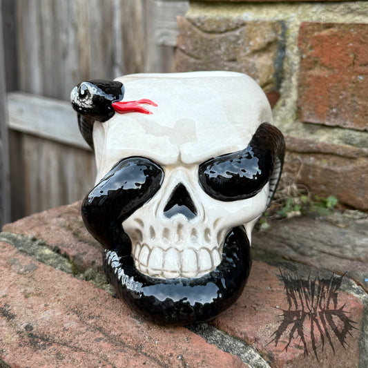 Skull with Coiled Snake Gothic Ceramic Oil Burner