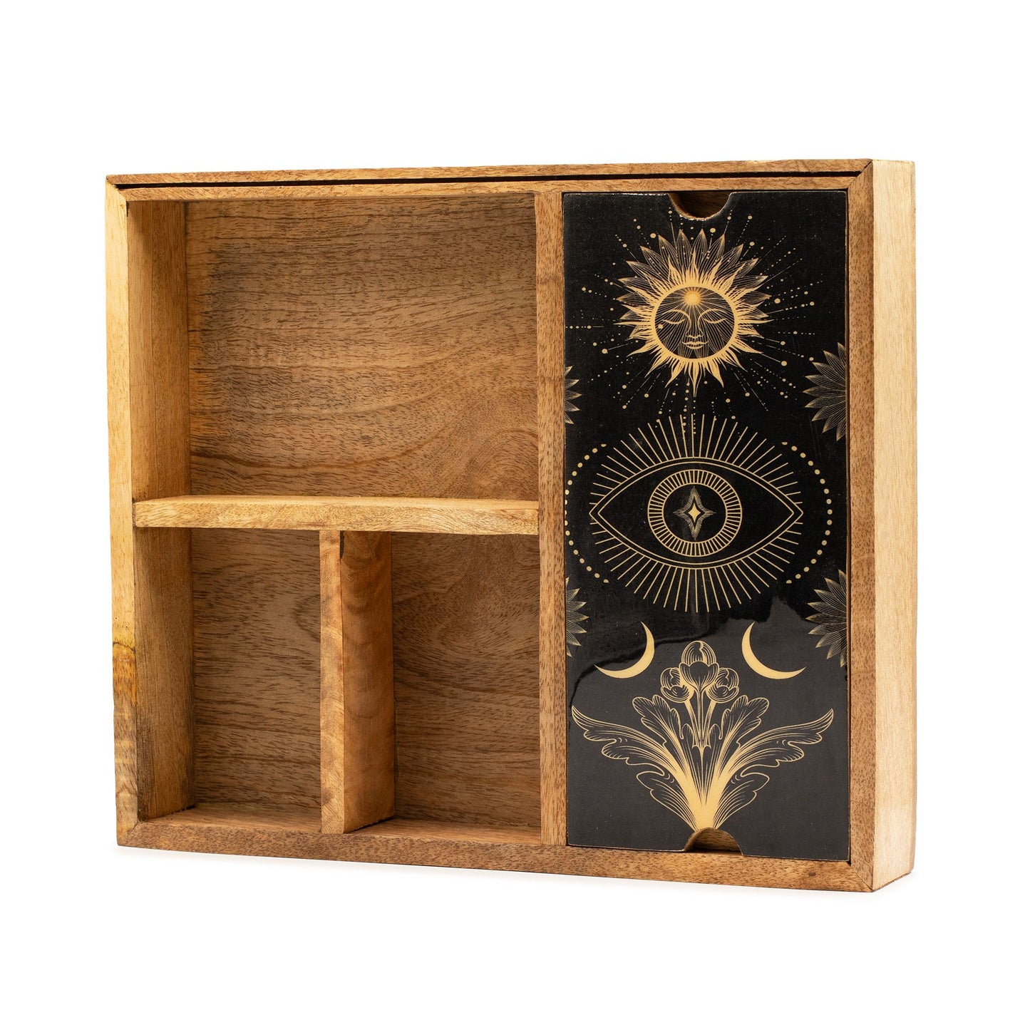 Enamelled Tarot Card Box Black - Four Section Tarot Box with Card Holder