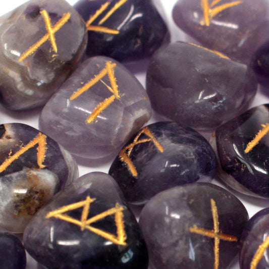 Amethyst Rune Stone Set in Pouch  - Amethyst Gemstone Runes