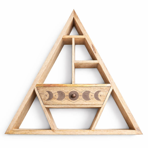 Triangle Shaped Wall Shelf with Drawer