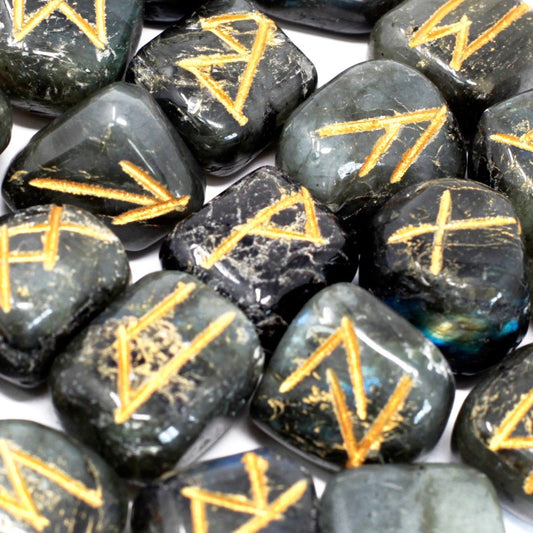 Labradorite Rune Stone Set in Pouch  - Labradorite Gemstone Runes
