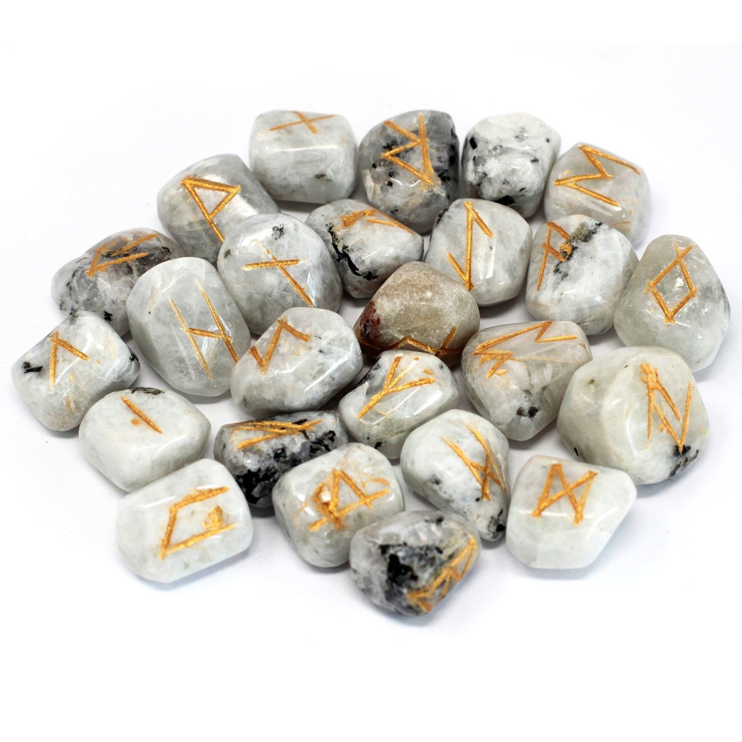 Rainbow Moonstone Rune Stone Set in Pouch  - Moonstone Runes