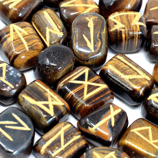 Tigers Eye Rune Stone Set in Pouch  - Gemstone Tigers eye Runes