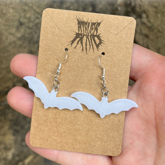 The Bella Earrings - White pastel glittery bat earrings