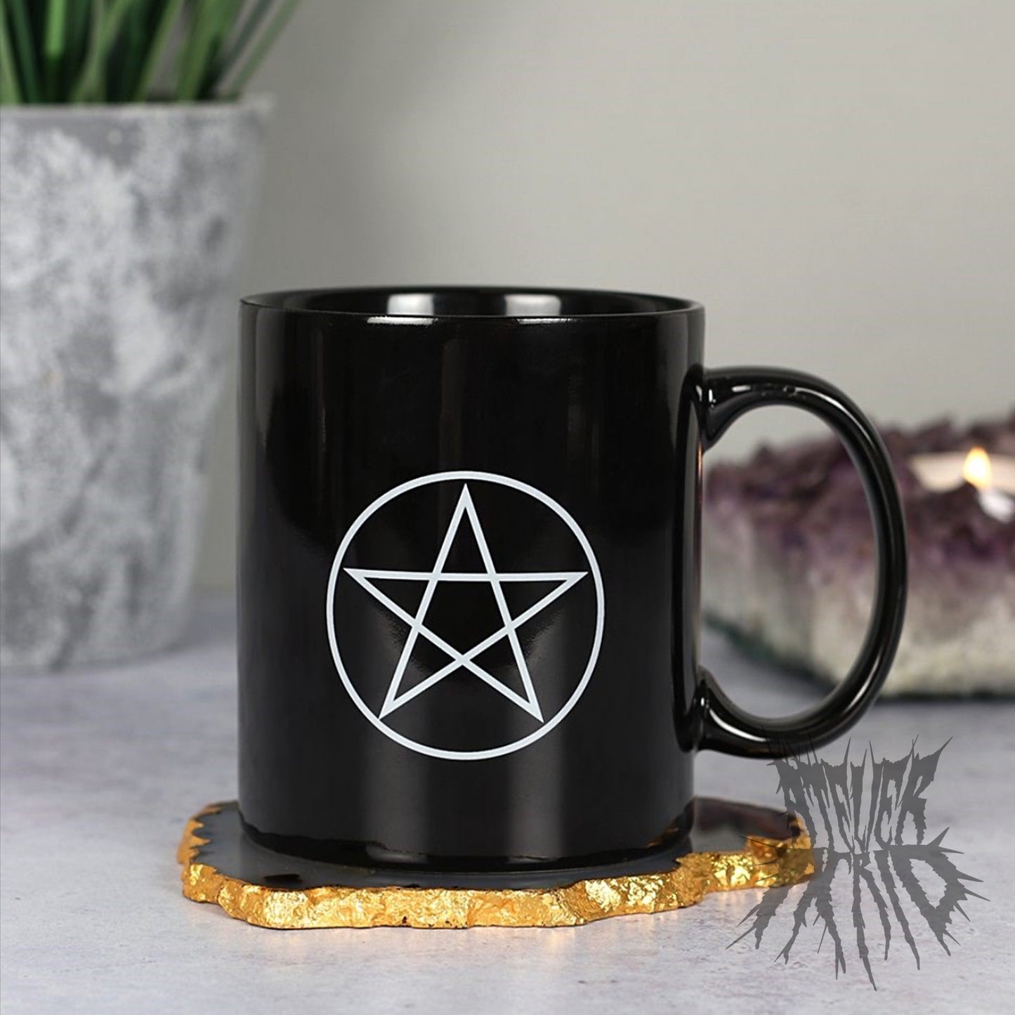 The Black Magic Mug- Black Pentagram Mug