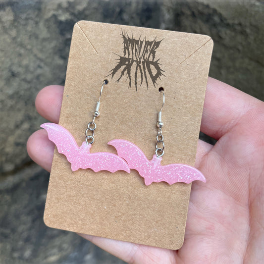 The Bella Earrings - pink pastel glittery bat earrings