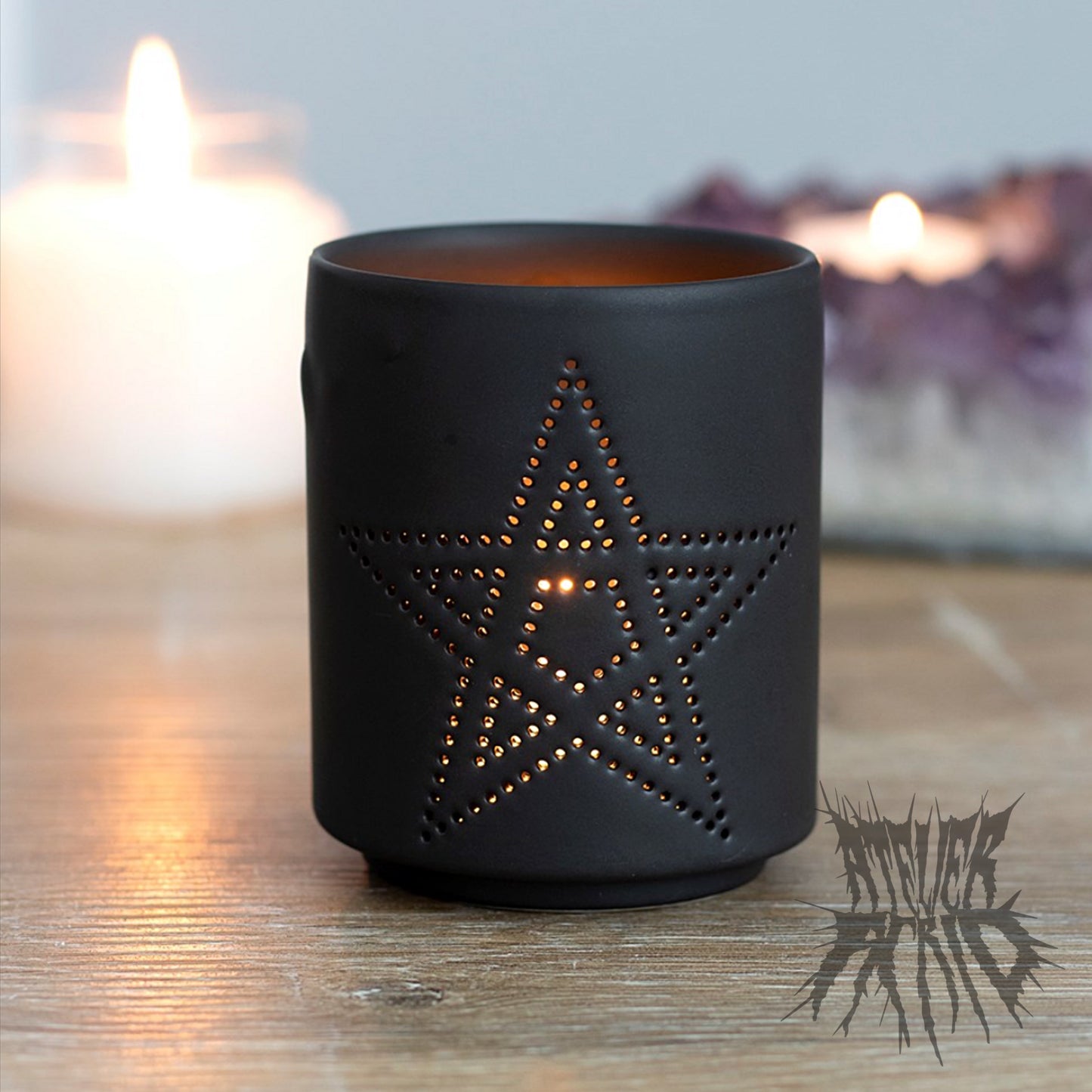 The Pentagram Candle Holder - Black cut out tea light holder